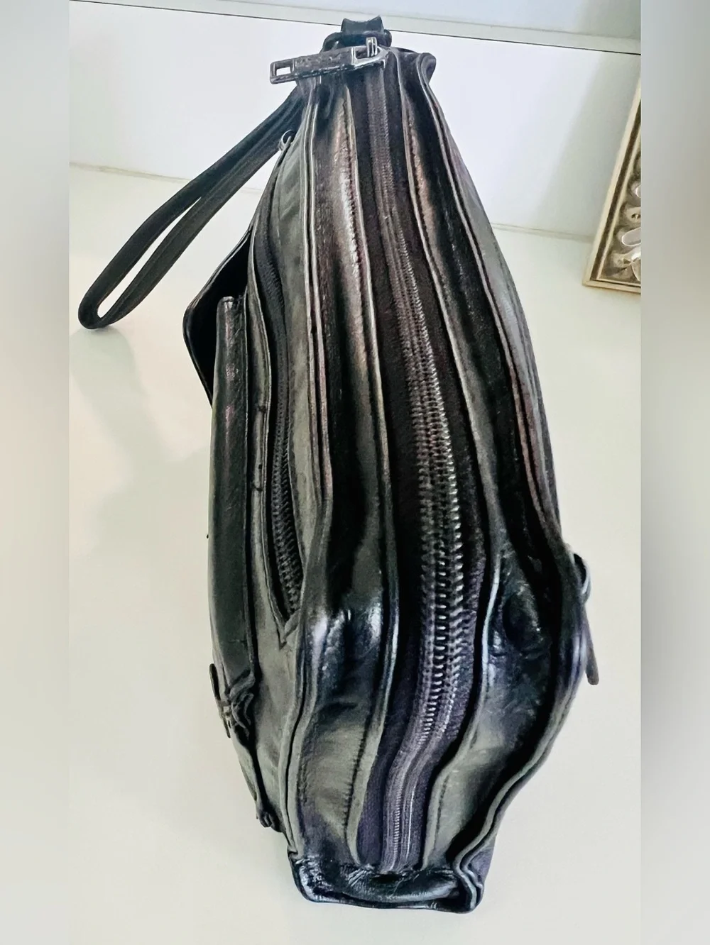 Vintage Satchi Black Genuine Leather Travel Organizer and Clutch Wristlet.